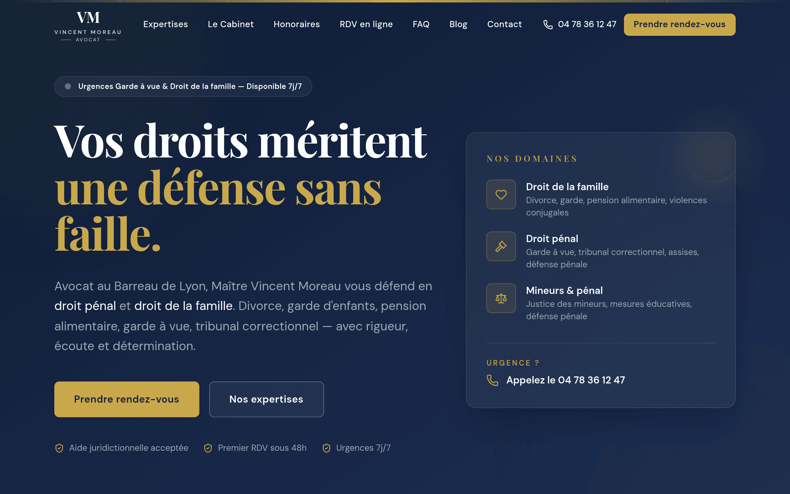 Site internet Maître Vincent Moreau — Cabinet d'avocat, Lyon