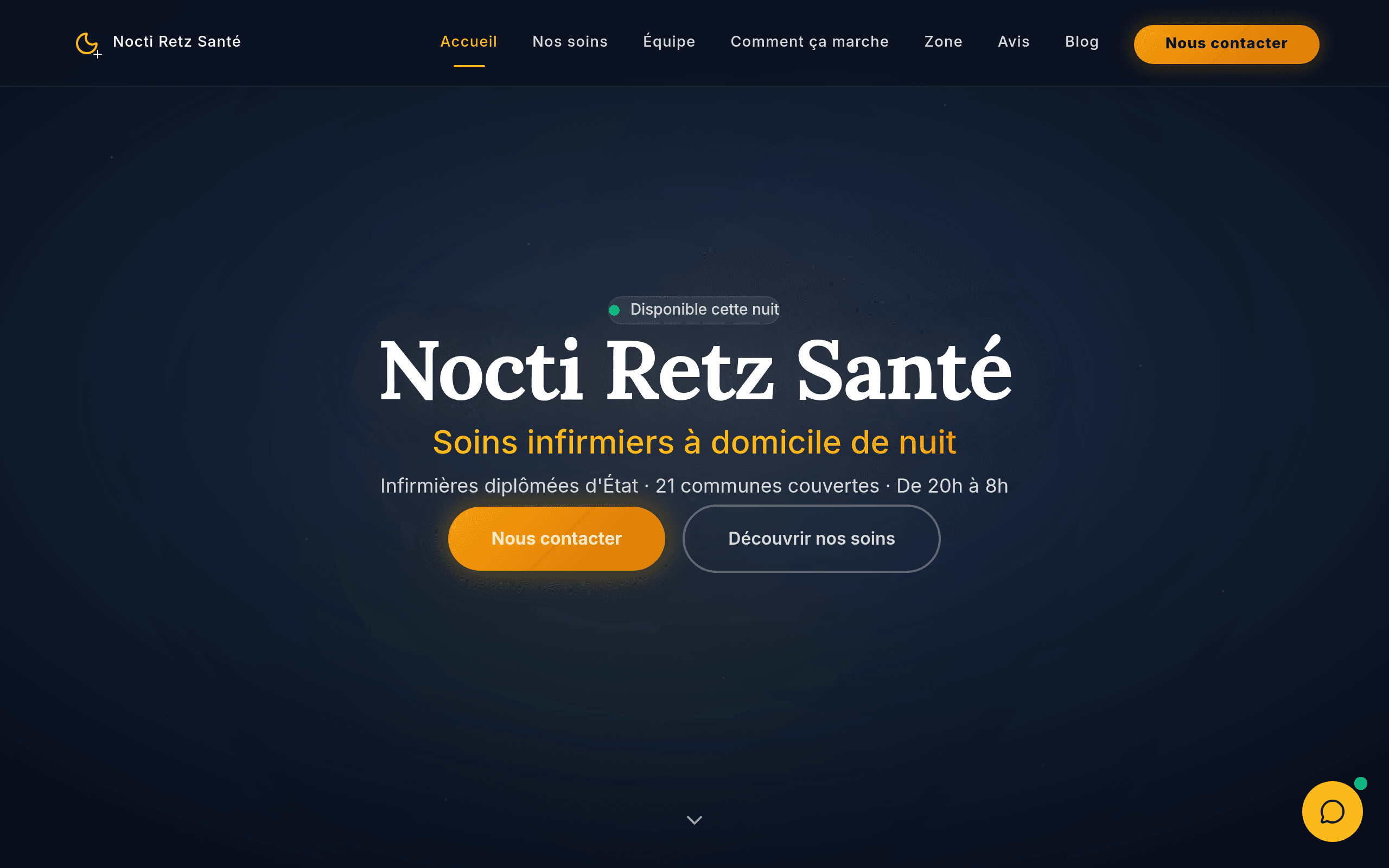 Site internet NoctiRetz Santé — Agence d'infirmières de nuit, Île-de-France
